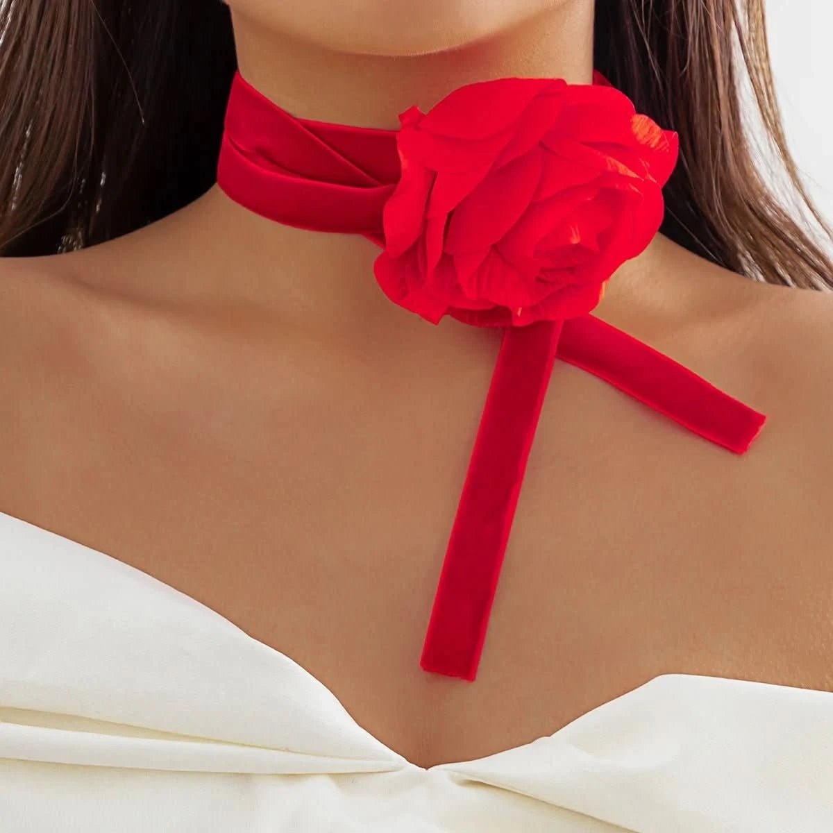 Romantic Gothic Big Rose Flower Clavicle Chain Necklace for Women Ladies Korean Fashion Adjustable Rope Choker Y2K Accessories - Wear and Wander