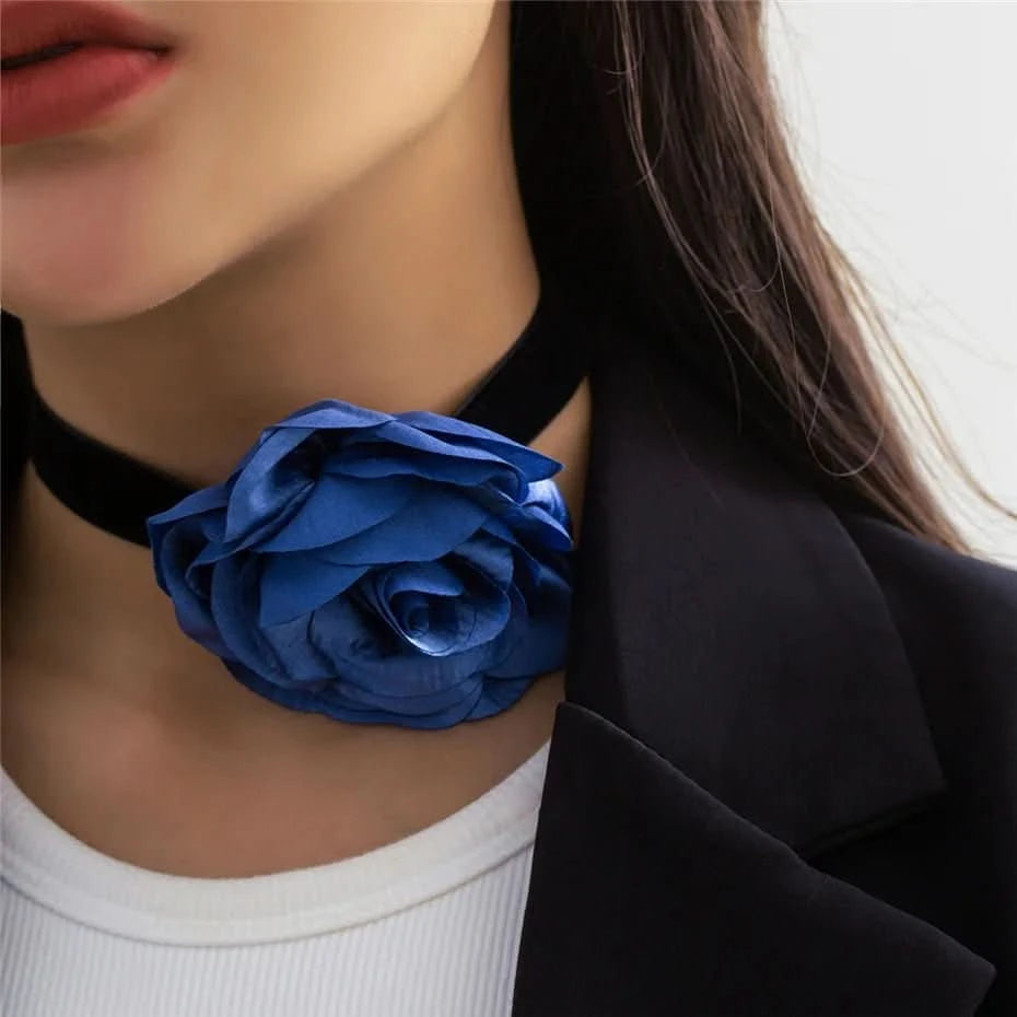 Romantic Gothic Big Rose Flower Clavicle Chain Necklace for Women Ladies Korean Fashion Adjustable Rope - Wear and Wander