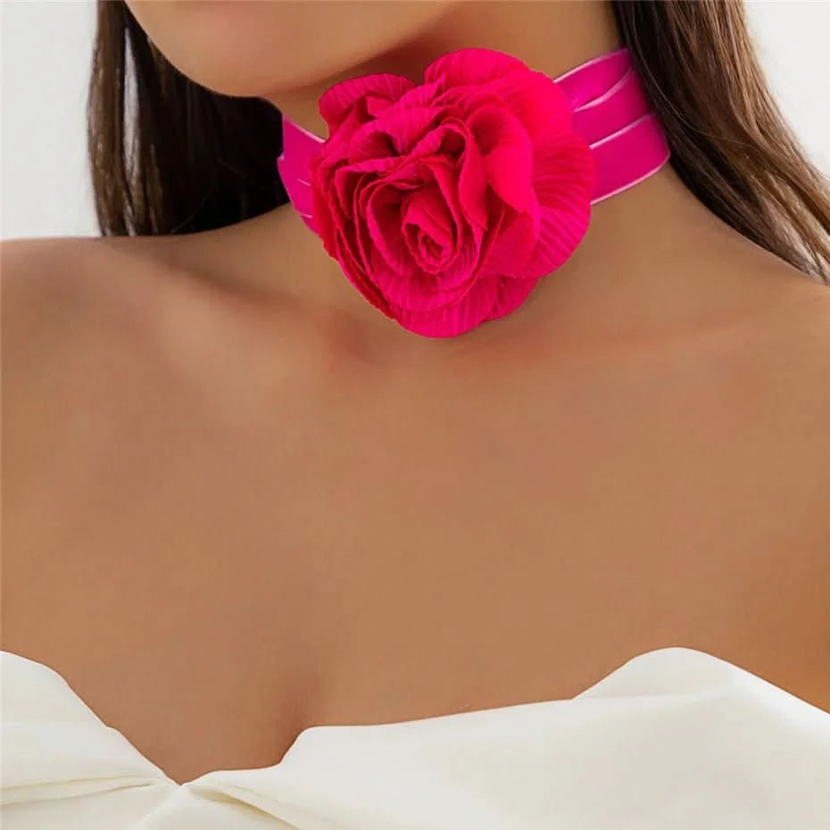Romantic Gothic Big Rose Flower Clavicle Chain Necklace for Women Ladies Korean Fashion Adjustable Rope - Wear and Wander