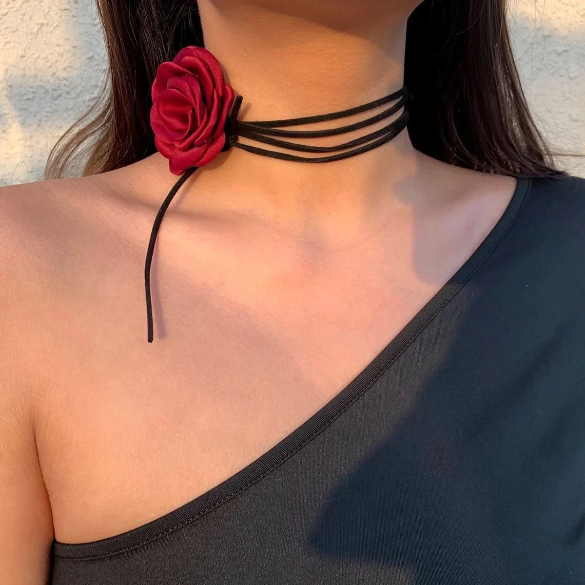 Romantic Gothic Big Rose Flower Clavicle Chain Necklace for Women Ladies Korean Fashion Adjustable Rope Choker Y2K Accessories - Wear and Wander
