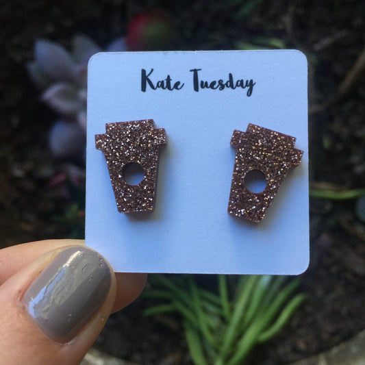 Rose Gold Coffee Cup Stud Acrylic Earrings - Wear and Wander