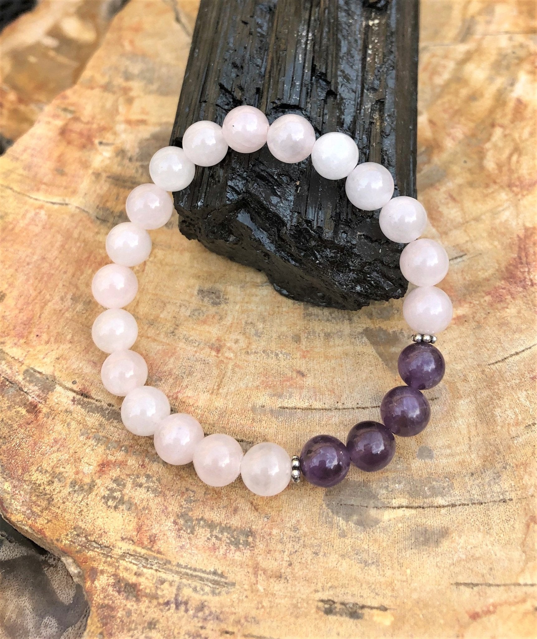 Rose Quartz & Amethyst Stretch Bracelet! Natural Crystals! - Wear and Wander