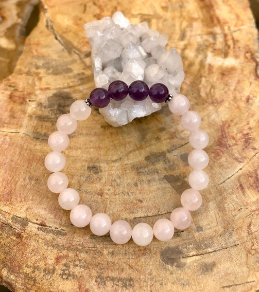 Rose Quartz & Amethyst Stretch Bracelet! Natural Crystals! - Wear and Wander