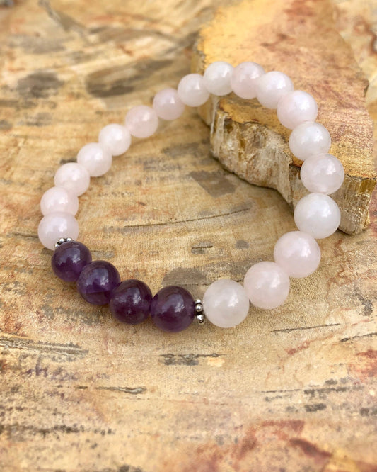 Rose Quartz & Amethyst Stretch Bracelet! Natural Crystals! - Wear and Wander