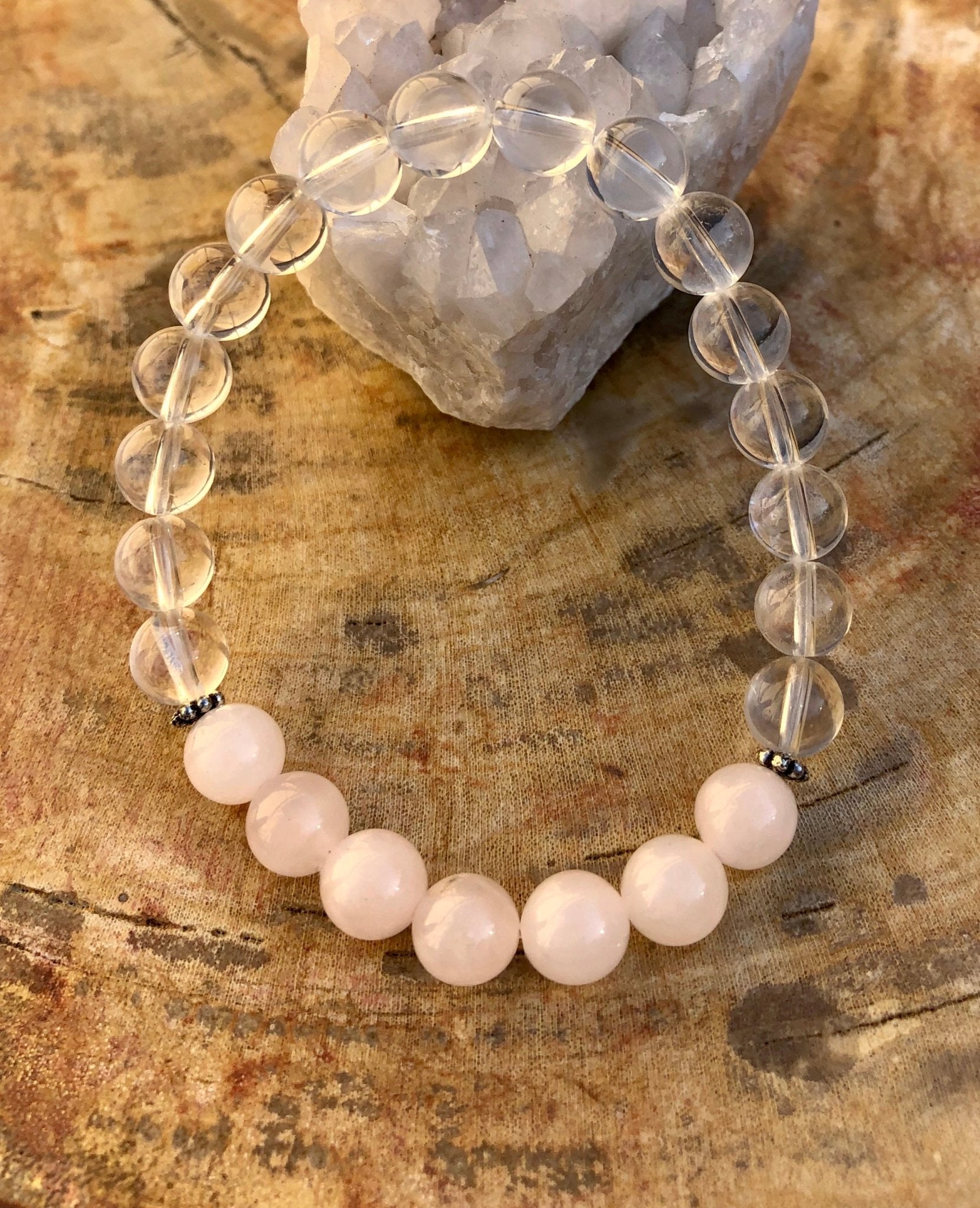 Rose Quartz & Crystal Quartz Stretch Bracelet! Genuine Gemstones! - Wear and Wander