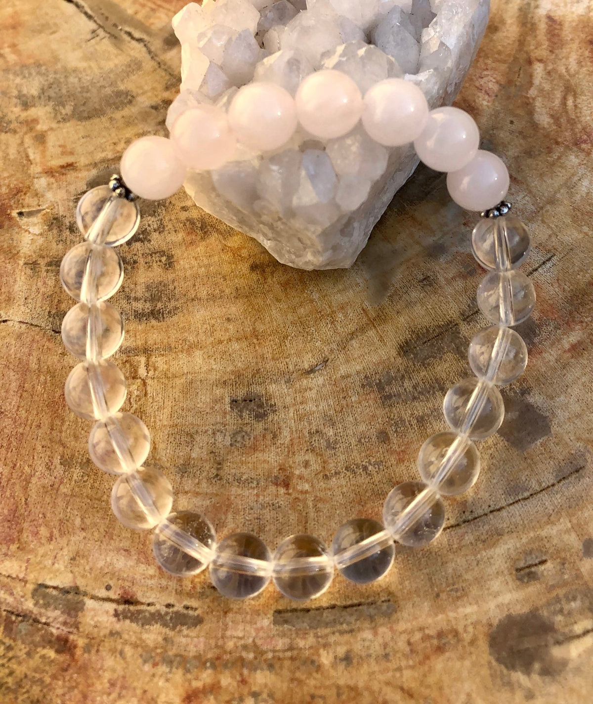 Rose Quartz & Crystal Quartz Stretch Bracelet! Genuine Gemstones! - Wear and Wander