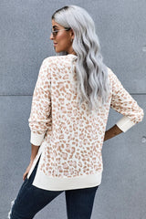 Round Neck Long Sleeve Apricot Leopard Print Loose Fit Sweatshirt - Wear and Wander