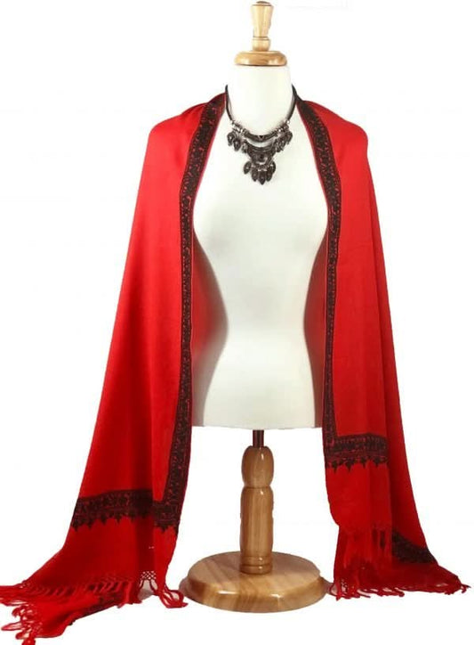 Ruby Red Embroidered Wrap - Wear and Wander