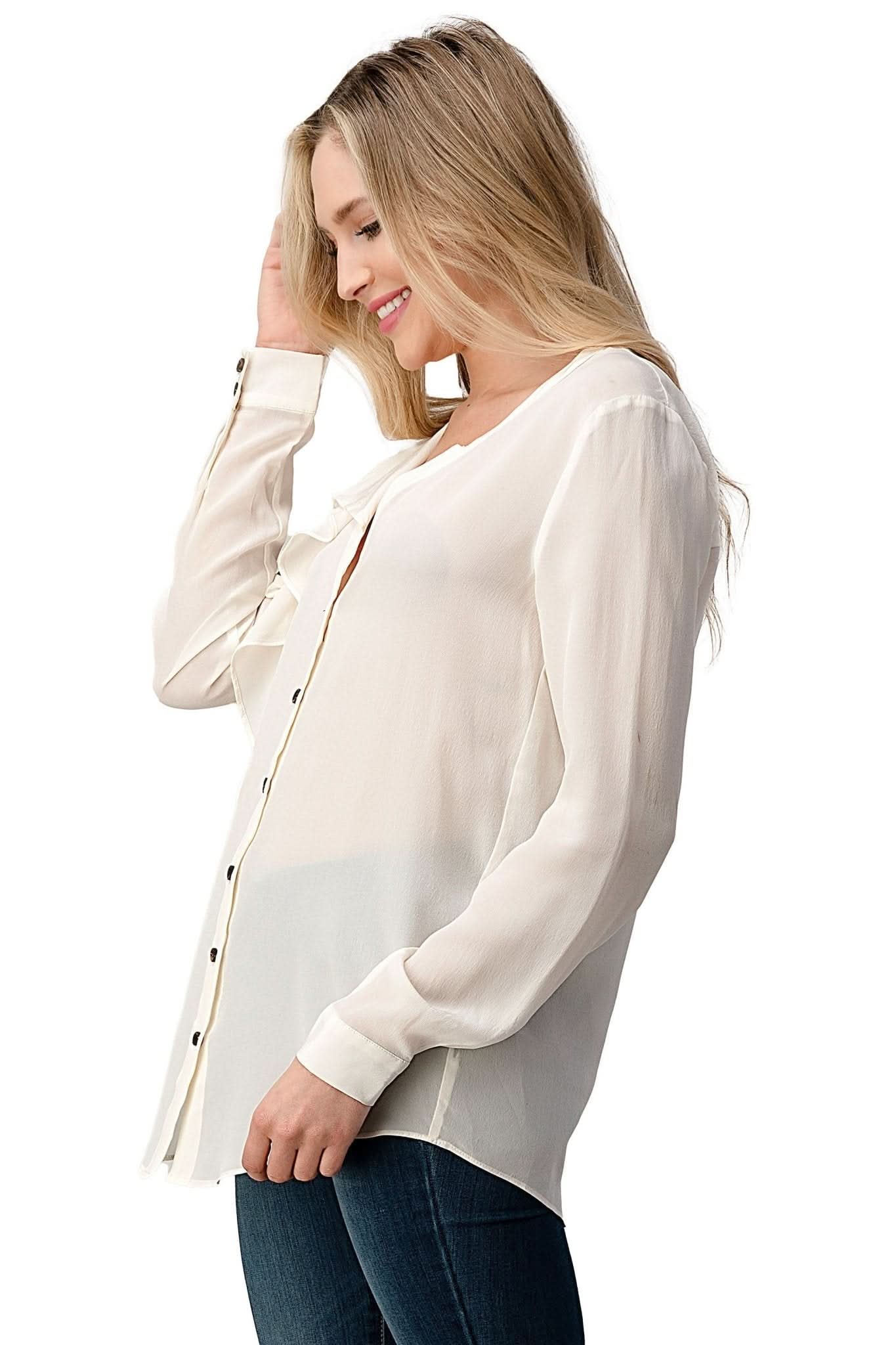 Ruffle Detail Button - Up Blouse - Wear and Wander
