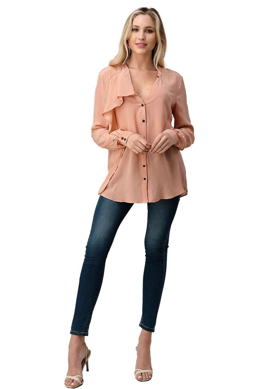 Ruffle Detail Button - Up Blouse - Wear and Wander