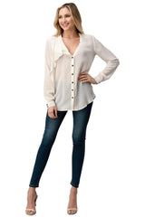 Ruffle Detail Button - Up Blouse - Wear and Wander