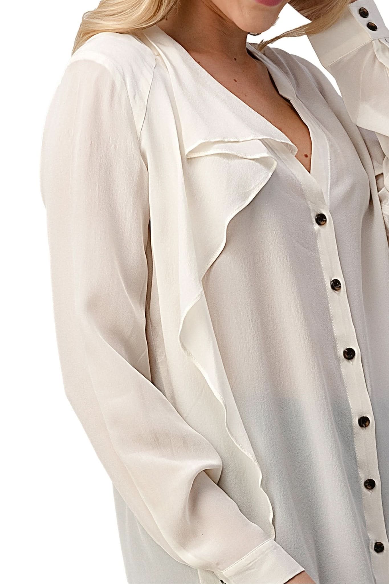 Ruffle Detail Button - Up Blouse - Wear and Wander