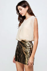Sequin Skirt with Sleeveless Blouson Dress – Glamorous Party Look - Wear and Wander