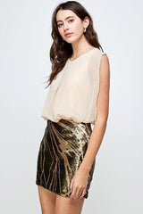 Sequin Skirt with Sleeveless Blouson Dress – Glamorous Party Look - Wear and Wander
