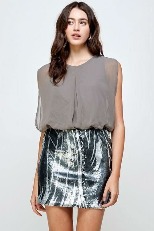 Sequin Skirt with Sleeveless Blouson Dress – Glamorous Party Look - Wear and Wander
