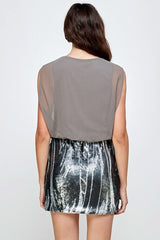 Sequin Skirt with Sleeveless Blouson Dress – Glamorous Party Look - Wear and Wander