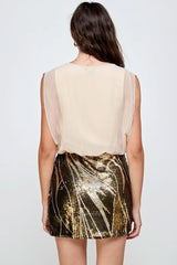 Sequin Skirt with Sleeveless Blouson Dress – Glamorous Party Look - Wear and Wander