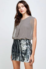 Sequin Skirt with Sleeveless Blouson Dress – Glamorous Party Look - Wear and Wander