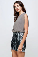 Sequin Skirt with Sleeveless Blouson Dress – Glamorous Party Look - Wear and Wander