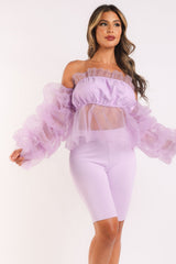 Sexy Organza Sleeve Detailed Top & Matching Shorts 2 Piece Set lavndr - Wear and Wander