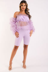 Sexy Organza Sleeve Detailed Top & Matching Shorts 2 Piece Set lavndr - Wear and Wander