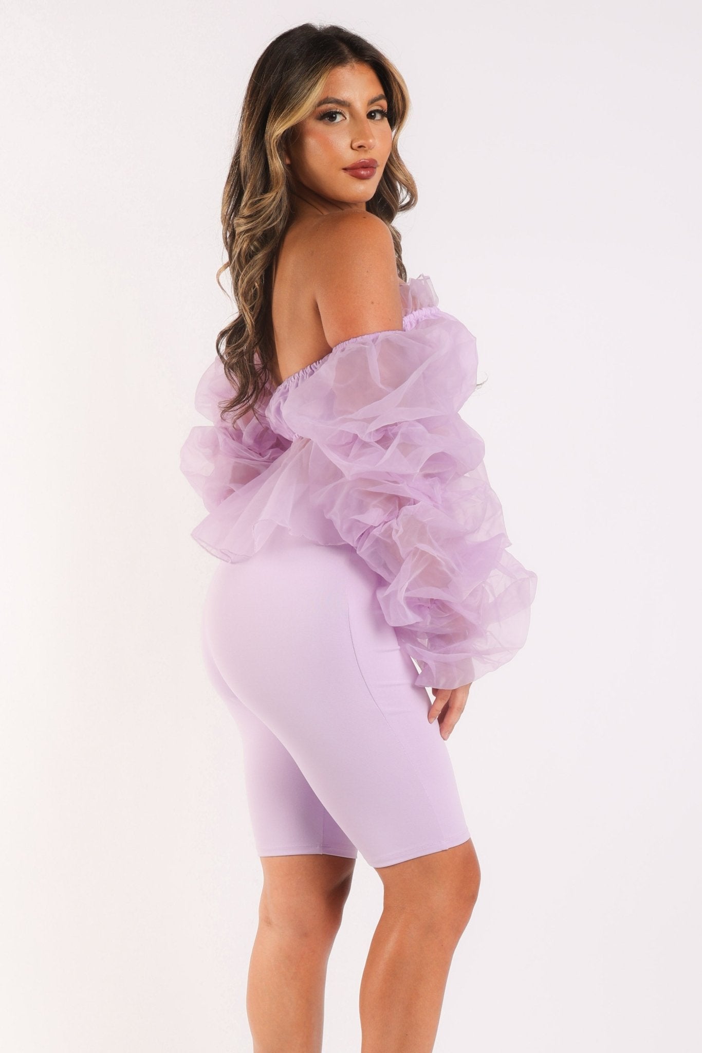 Sexy Organza Sleeve Detailed Top & Matching Shorts 2 Piece Set lavndr - Wear and Wander