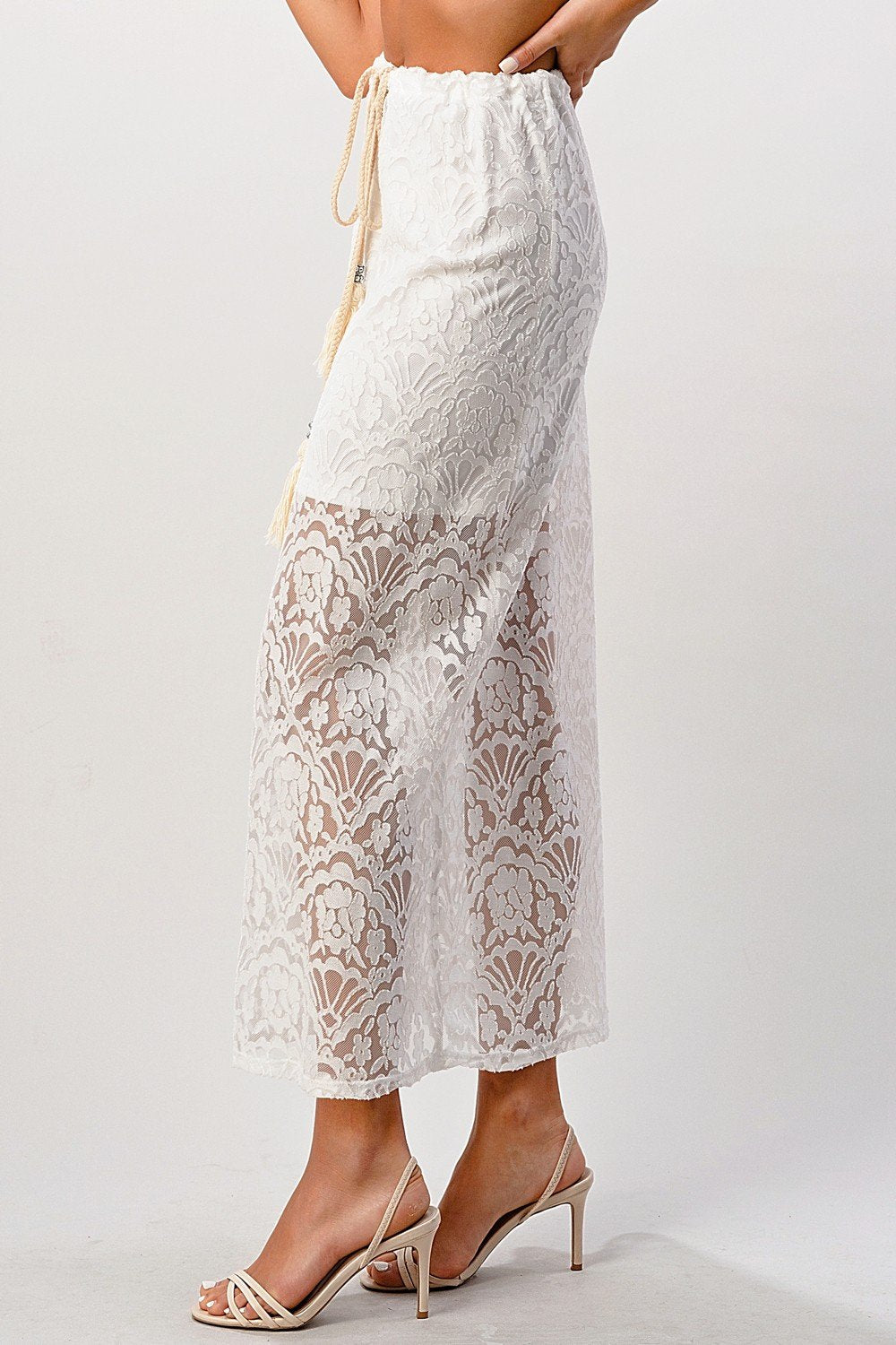 Sheer Lace Maxi Skirt with Drawstring Waist - Wear and Wander