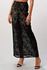 Sheer Lace Maxi Skirt with Drawstring Waist - Wear and Wander