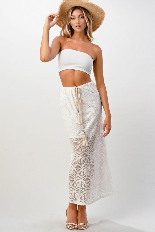 Sheer Lace Maxi Skirt with Drawstring Waist - Wear and Wander