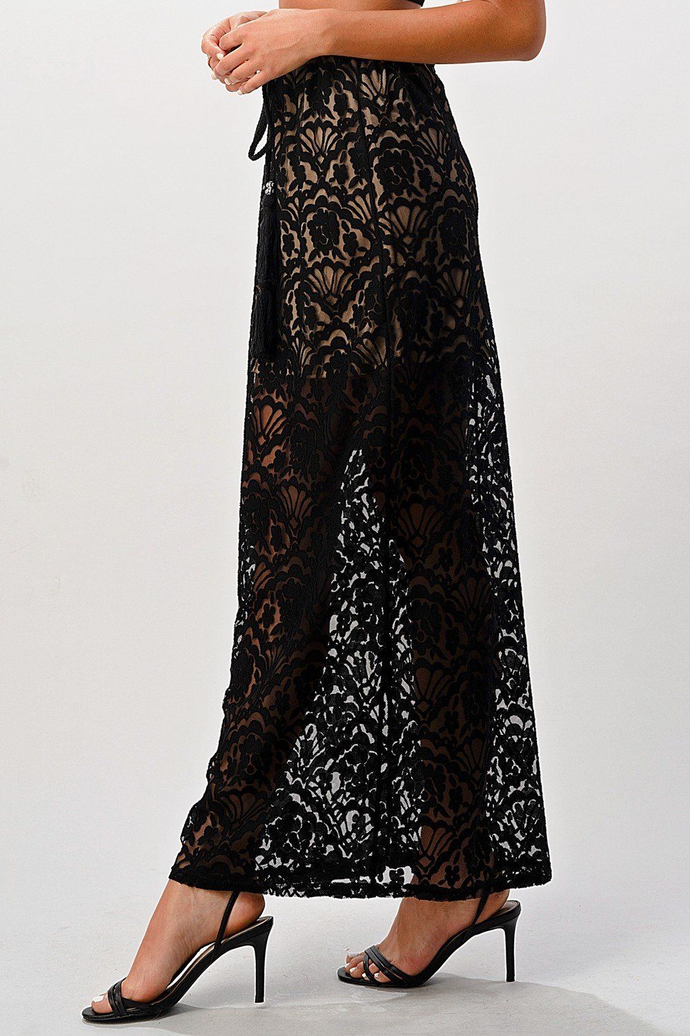 Sheer Lace Maxi Skirt with Drawstring Waist - Wear and Wander