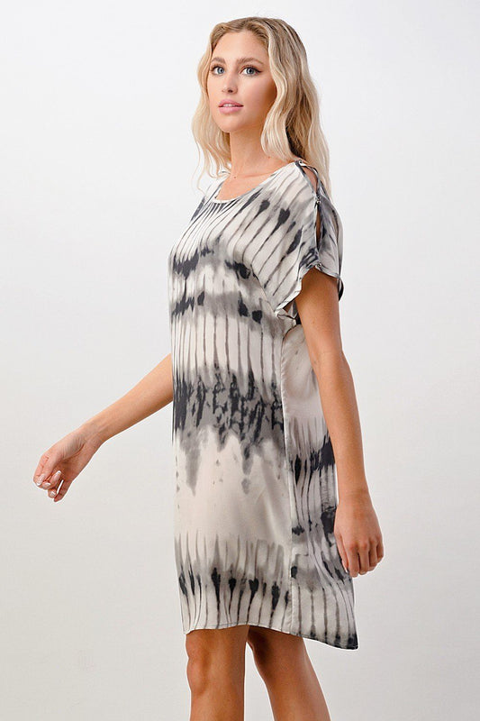 Short Sleeve Tie - Dye Shift Dress - Wear and Wander