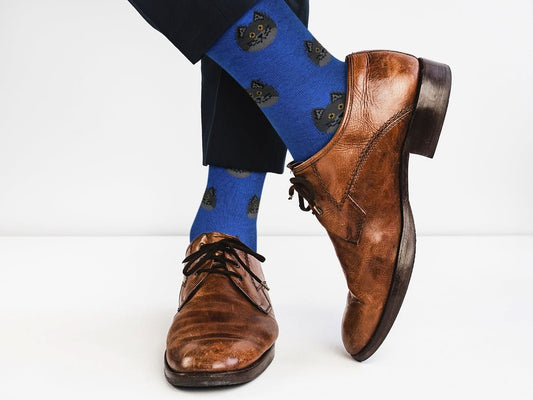 Sick Socks – Blue Cat – Animals Casual Dress Socks - Wear and Wander