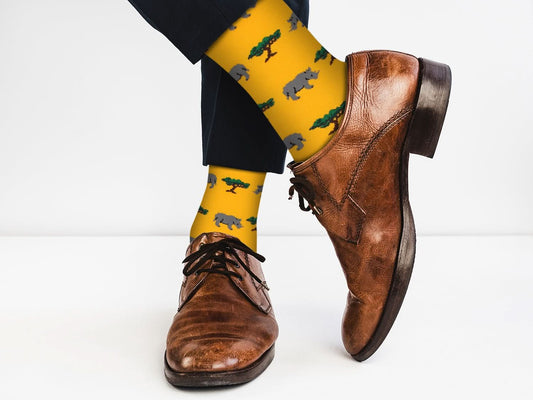 Sick Socks – Rhino - Exotic Animals Casual Dress Socks - Wear and Wander