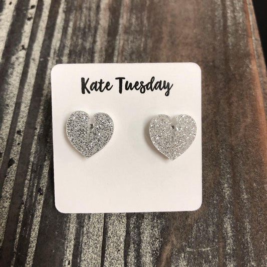 Silver Broken Heart Glitter Stud Earrings - Wear and Wander