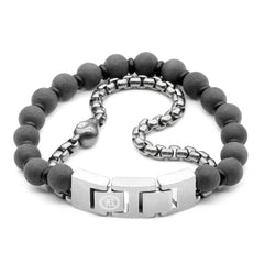 Skull Bracelet Skull Black Marble & Steel Box Chain Bracelet - Wear and Wander