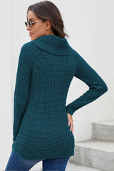 Slate Blue Buttoned Wrap Turtleneck Sweater - Wear and Wander