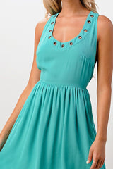 Sleeveless A - Line Dress with Grommet Detail - Wear and Wander