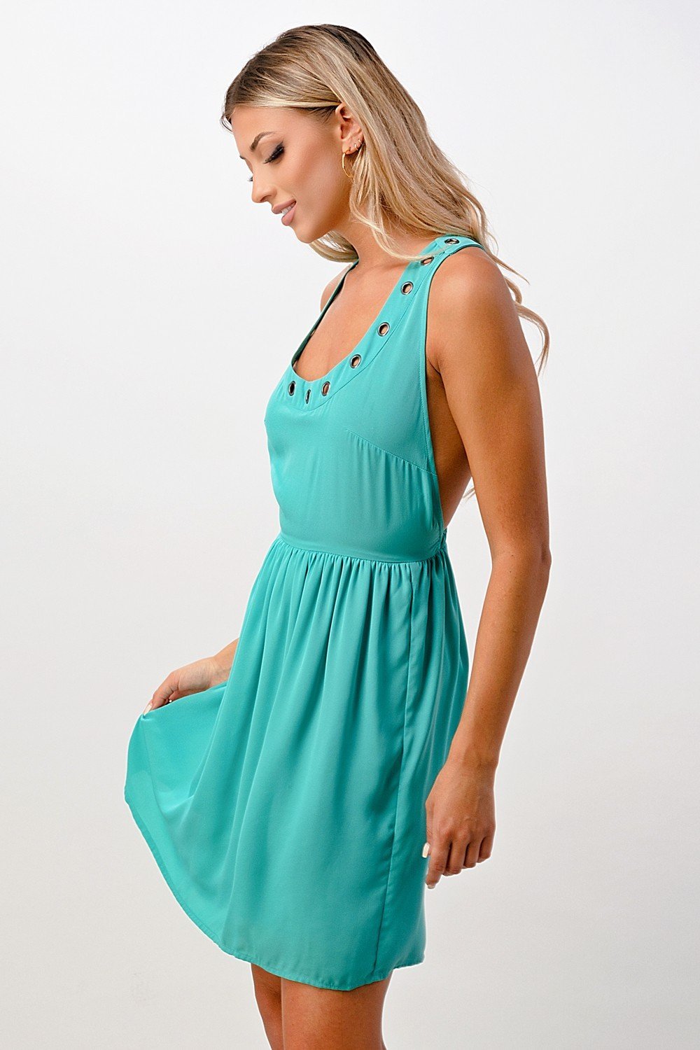 Sleeveless A - Line Dress with Grommet Detail - Wear and Wander