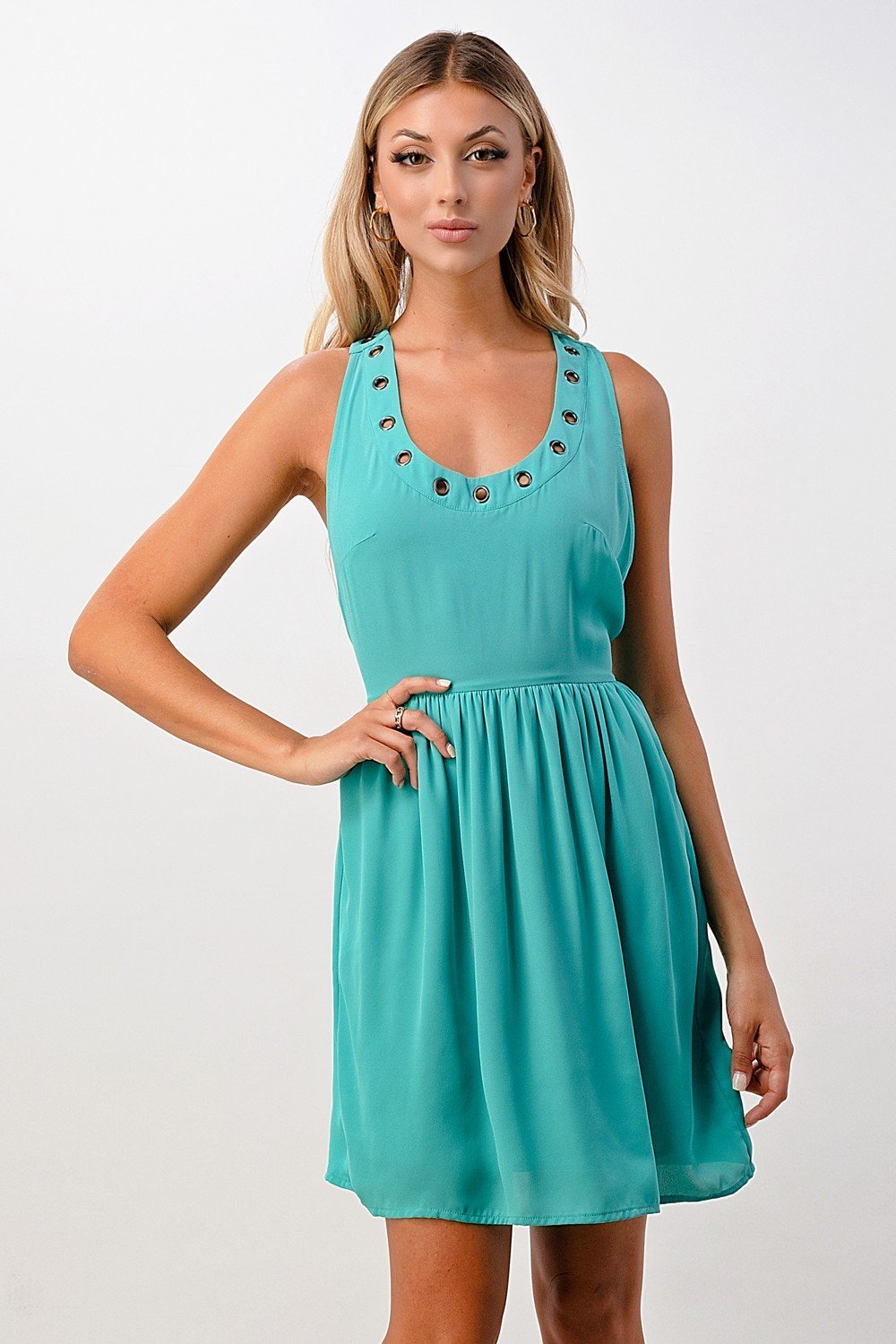 Sleeveless A - Line Dress with Grommet Detail - Wear and Wander