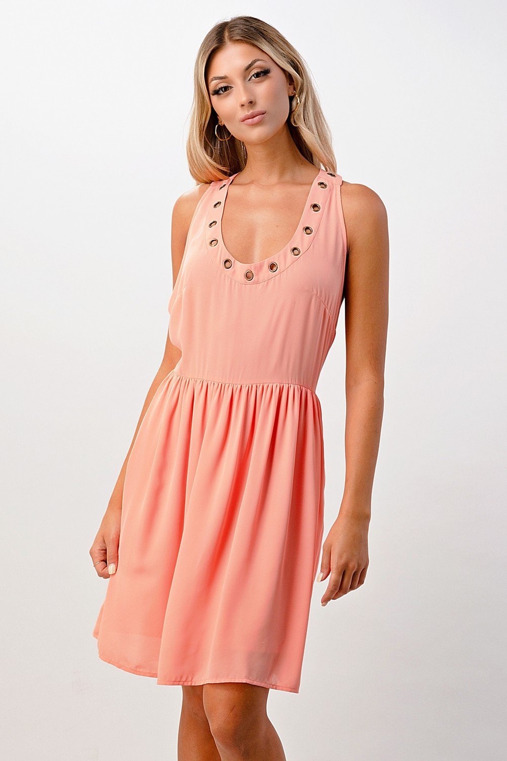 Sleeveless A - Line Dress with Grommet Detail - Wear and Wander