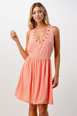 Sleeveless A - Line Dress with Grommet Detail - Wear and Wander