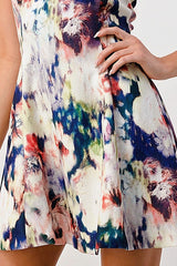 Sleeveless A - Line Dress with Watercolor Floral Print - Wear and Wander