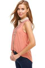 Sleeveless Button - Up Blouse with Intricate Embroidery - Wear and Wander