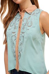 Sleeveless Button - Up Blouse with Intricate Embroidery - Wear and Wander