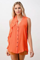 Sleeveless Button - Up Ruffle Blouse - Wear and Wander