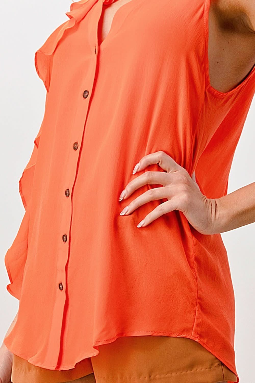 Sleeveless Button - Up Ruffle Blouse - Wear and Wander