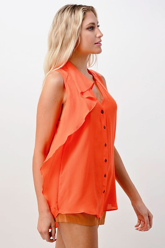 Sleeveless Button - Up Ruffle Blouse - Wear and Wander