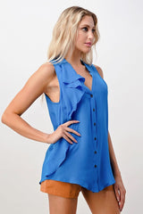 Sleeveless Button - Up Ruffle Blouse - Wear and Wander