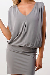 Sleeveless Draped Mini Dress with V - Neckline - Wear and Wander