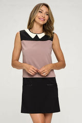 Sleeveless Dress with Contrast Peter Pan Collar - Wear and Wander